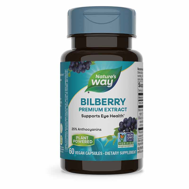 Nature's Way Bilberry uses an extract of bilberry to guarantee 25 anthocyanins, the component